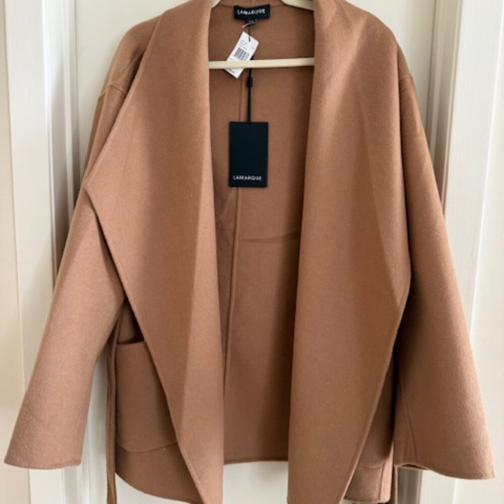 LAMARQUE Mekia Belted Double-Face Wool Oversized Wrap Coat - Picture 6 of 16